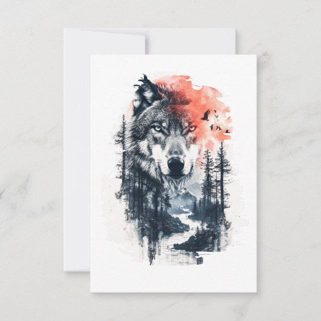 Duo Tone Wolf Illustration Thank You Card (Front)