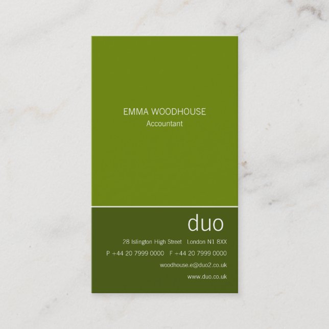 Duo Vertical May Green Business Card (Front)