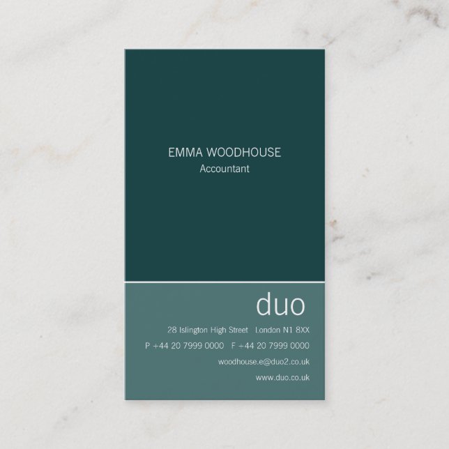 Duo Vertical Teal Business Card (Front)