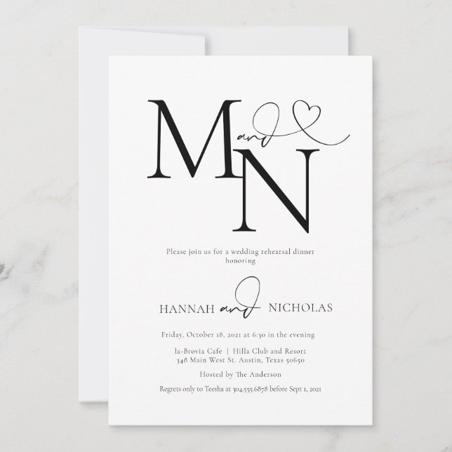 Duogram White Wedding Rehearsal Dinner Invitation (Front)