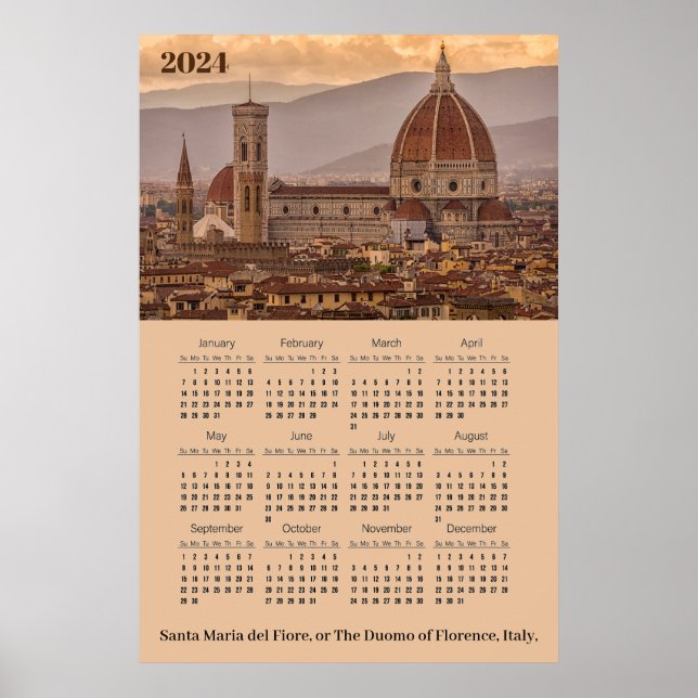 Duomo de Firenze, Florence Italy 2024 Calendar Poster (Front)