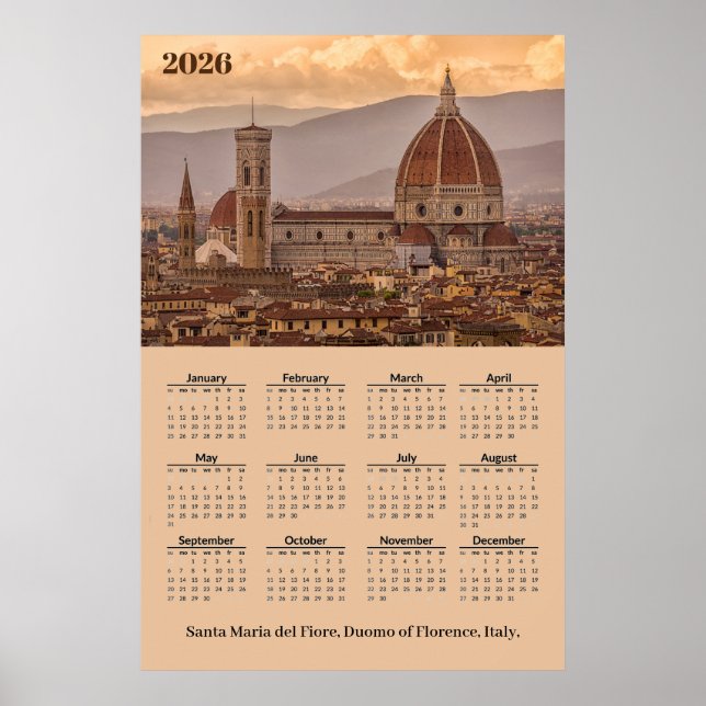 Duomo de Firenze, Florence Italy 2026 Calendar Poster (Front)
