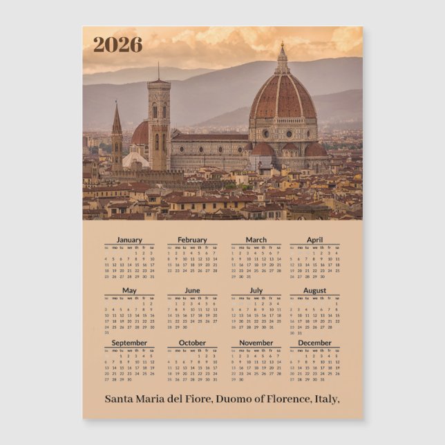 Duomo Florence Italy 2026 Calendar Magnetic Card (Front)