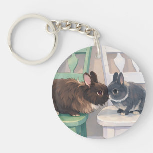 Durable Acrylic Key Chain - Two Rabbits