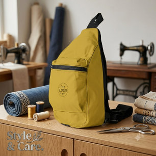 Durable M Gold Cut Sew Sling Bag with Logo Print