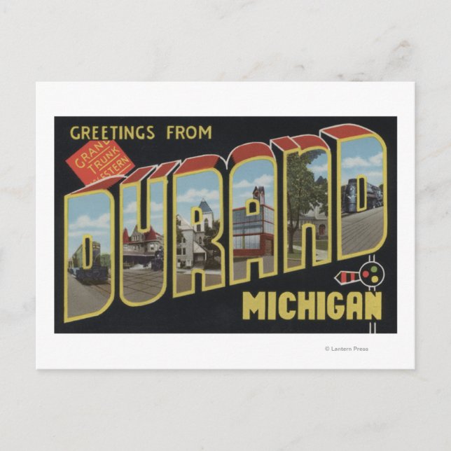 Durand, Michigan - Large Letter Scenes Postcard (Front)