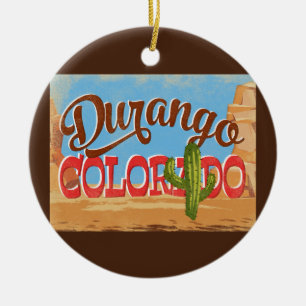 Durango Colorado Cartoon Desert Vintage Travel Ceramic Tree Decoration