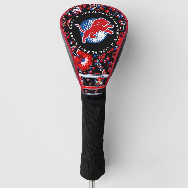 Durant Lions Golf - Red floral Head Cover (Front)