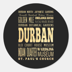 Durban City South Africa Typography Art Classic Round Sticker