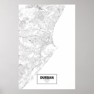 Durban, South Africa (black on white) Poster