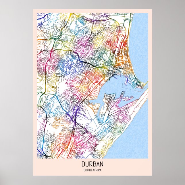Durban South Africa City Map Poster (Front)