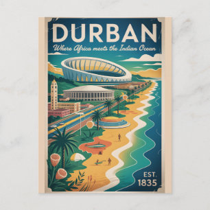 Durban South Africa Retro Travel Poster Art Postcard