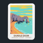 Durdle Door On Jurassic Coast In Dorset England Magnet<br><div class="desc">Durdle Door vector artwork in a badge style design. It is probably the most famous stone arch anywhere in the world. It was created when the sea pierced through the Portland limestone.</div>