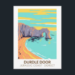 Durdle Door On Jurassic Coast In Dorset England Postcard<br><div class="desc">Durdle Door vector artwork in a badge style design. It is probably the most famous stone arch anywhere in the world. It was created when the sea pierced through the Portland limestone.</div>