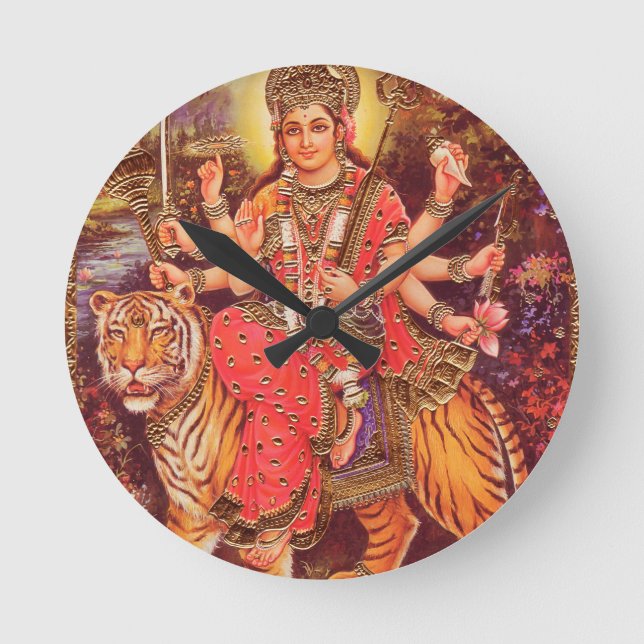 DURGA AND THE TIGER ROUND CLOCK (Front)