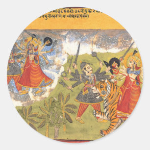 Durga fights the Daitya Raja Classic Round Sticker