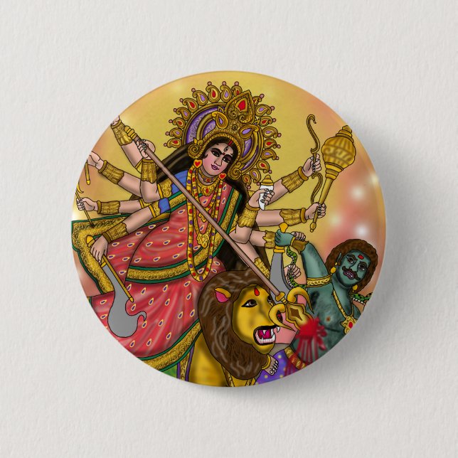 Durga Killing Mahishasura Button (Front)