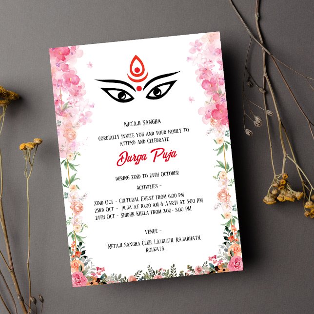 Durga Puja Navratri Bengali Floral Invitation (Creator Uploaded)