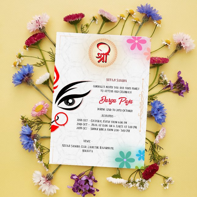 Durga Puja Navratri Bengali Floral Invitation (Creator Uploaded)