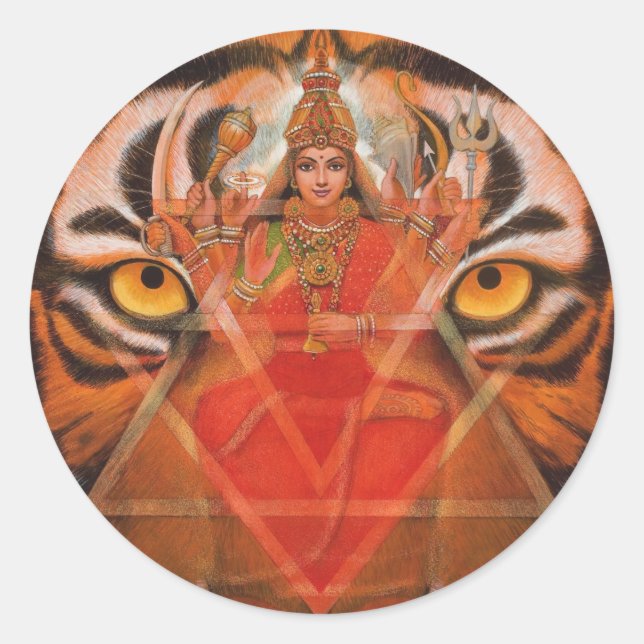 Durga & Tiger Classic Round Sticker (Front)