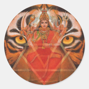 Durga & Tiger Classic Round Sticker