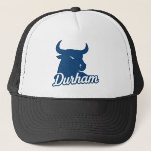 Durham Bull Head Logo – Bold Blue Script City Trucker Hat