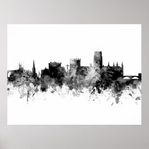 Durham England Skyline Cityscape Black White Poster