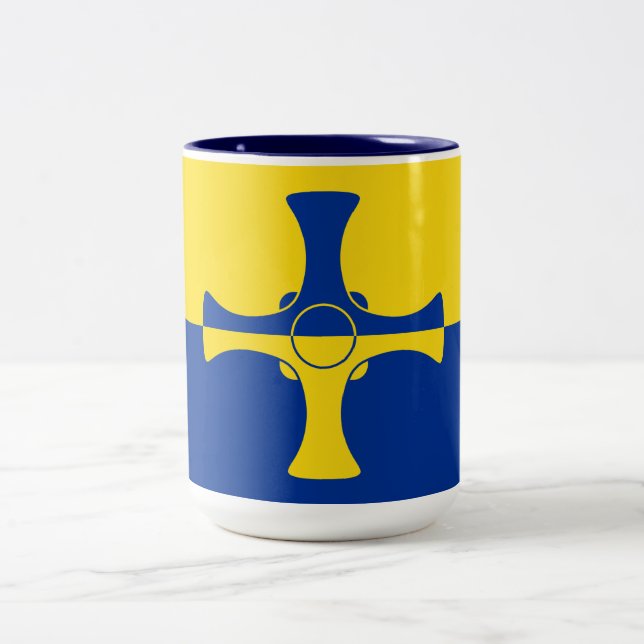 Durham Flag (County of England, UK) Two-Tone Coffee Mug (Center)