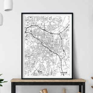 Durham Map, Black and White Minimalist City Map Poster