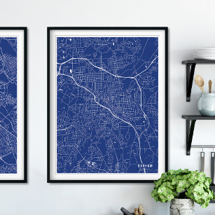 Durham Map, Navy Blue Modern Street Map Poster