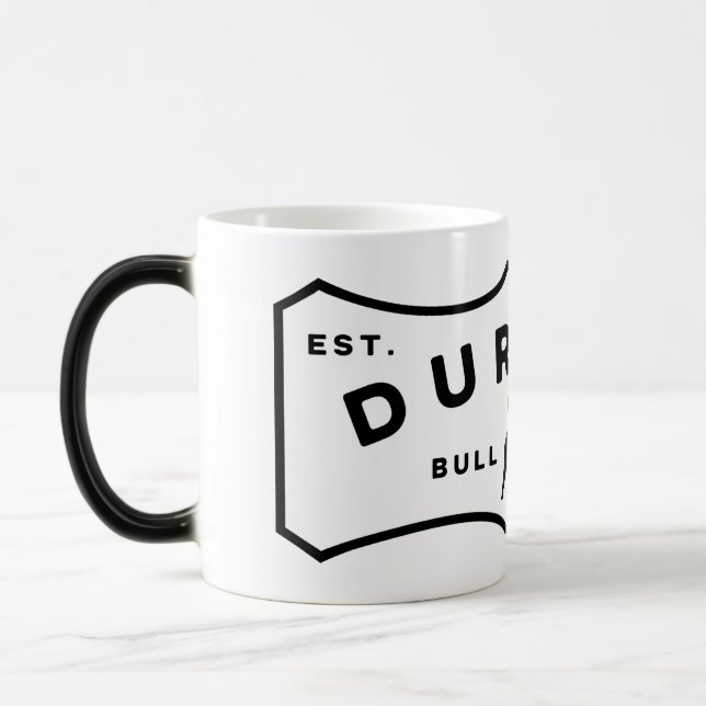 Durham NC Bull City Label Colour Morphing Mug (Left)