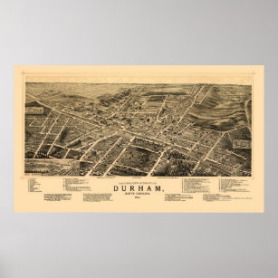 Durham, NC Panoramic Map - 1891 Poster