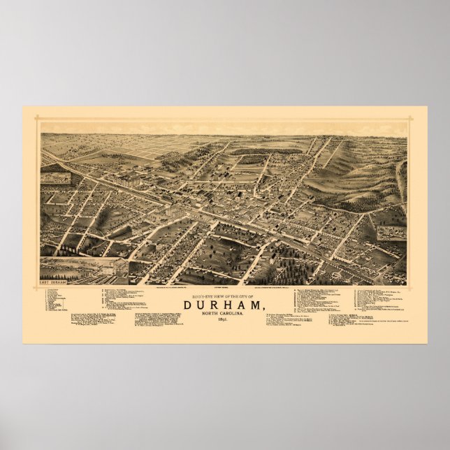 Durham, NC Panoramic Map - 1891 Poster (Front)