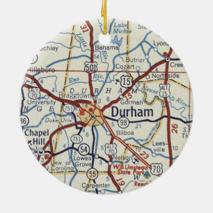 Durham NC Vintage Map Ceramic Tree Decoration