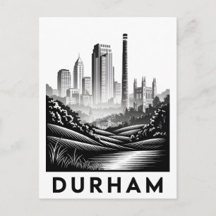 Durham North Carolina Black White Woodcut Postcard