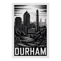 Durham North Carolina Black White Woodcut