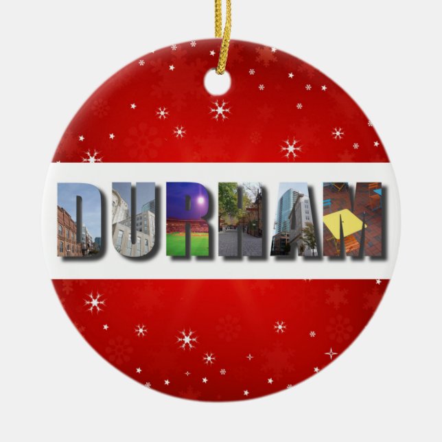 Durham North Carolina City Travel Photos Christmas Ceramic Tree Decoration (Front)