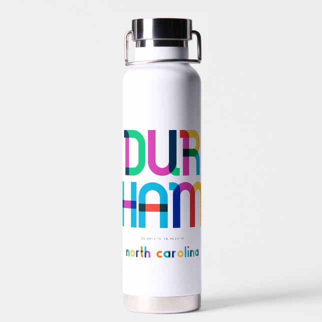 Durham North Carolina Mid Century, Pop Art, Water Bottle (Back)