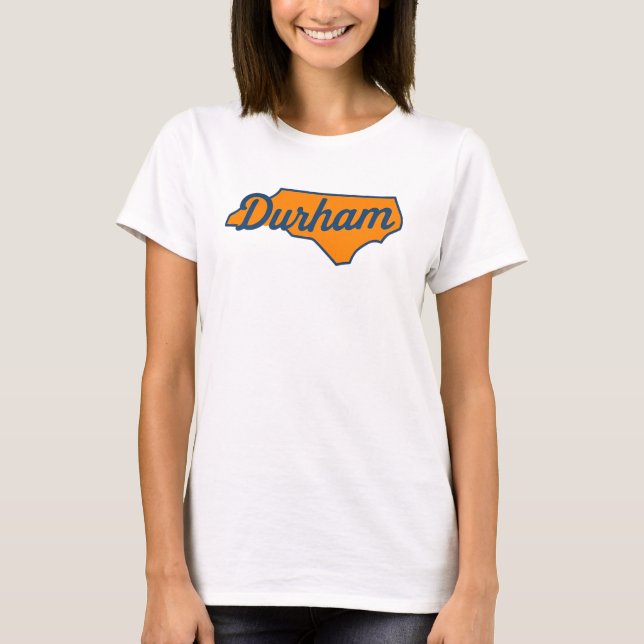 Durham North Carolina Script Design – State Shape  T-Shirt (Front)