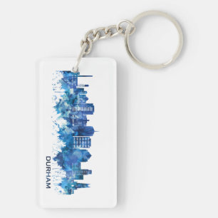 Durham North Carolina Skyline Blue Key Ring