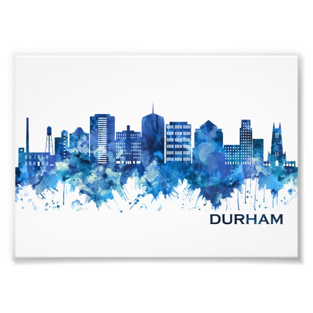 Durham North Carolina Skyline Blue Photo Print (Front)