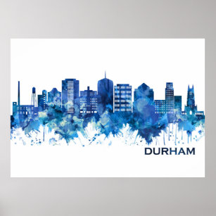 Durham North Carolina Skyline Blue Poster