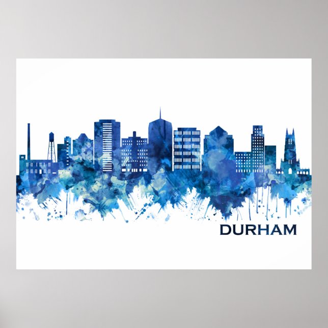 Durham North Carolina Skyline Blue Poster (Front)