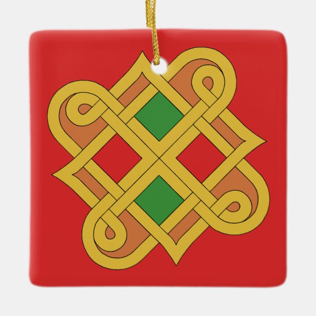 Durrow Knotwork 2016 Red and Green Ceramic Ornament (Front)
