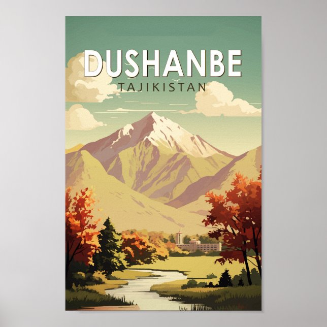 Dushanbe Tajikistan Travel Art Vintage Poster (Front)