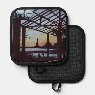 Dusk at Freedom's Birthplace, Ellis Island Pot Holder