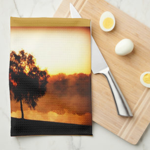 Dusk Bench Trees Tea Towel