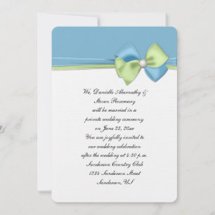 Dusk Blue and Green Ribbons and Bow Reception Only Invitation