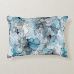 Dusk Blue Grey Alcohol Liquid Ink Swirls Decorative Cushion