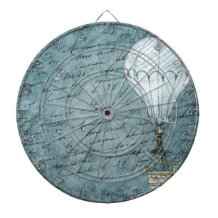 Dusk Blue Hot Air Balloon Steampunk Handwriting Dartboard